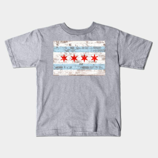 Chicago Flag on Brick Kids T-Shirt by Enzwell